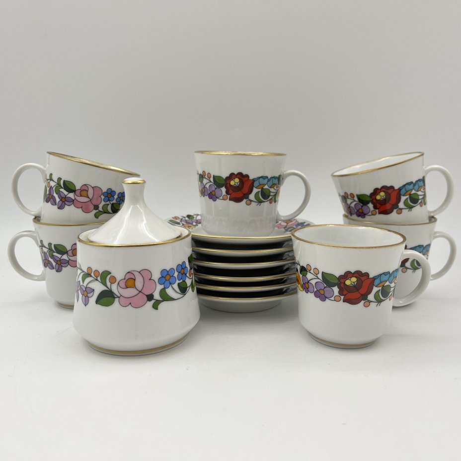 Набор кофейный с ярким цветочным декором на 6 персон (13 предметов)