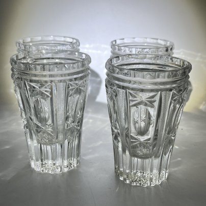 Набор из 4 стаканов с геометрическим декором, хрусталь, пресс, СССР, 1970-1990 гг.