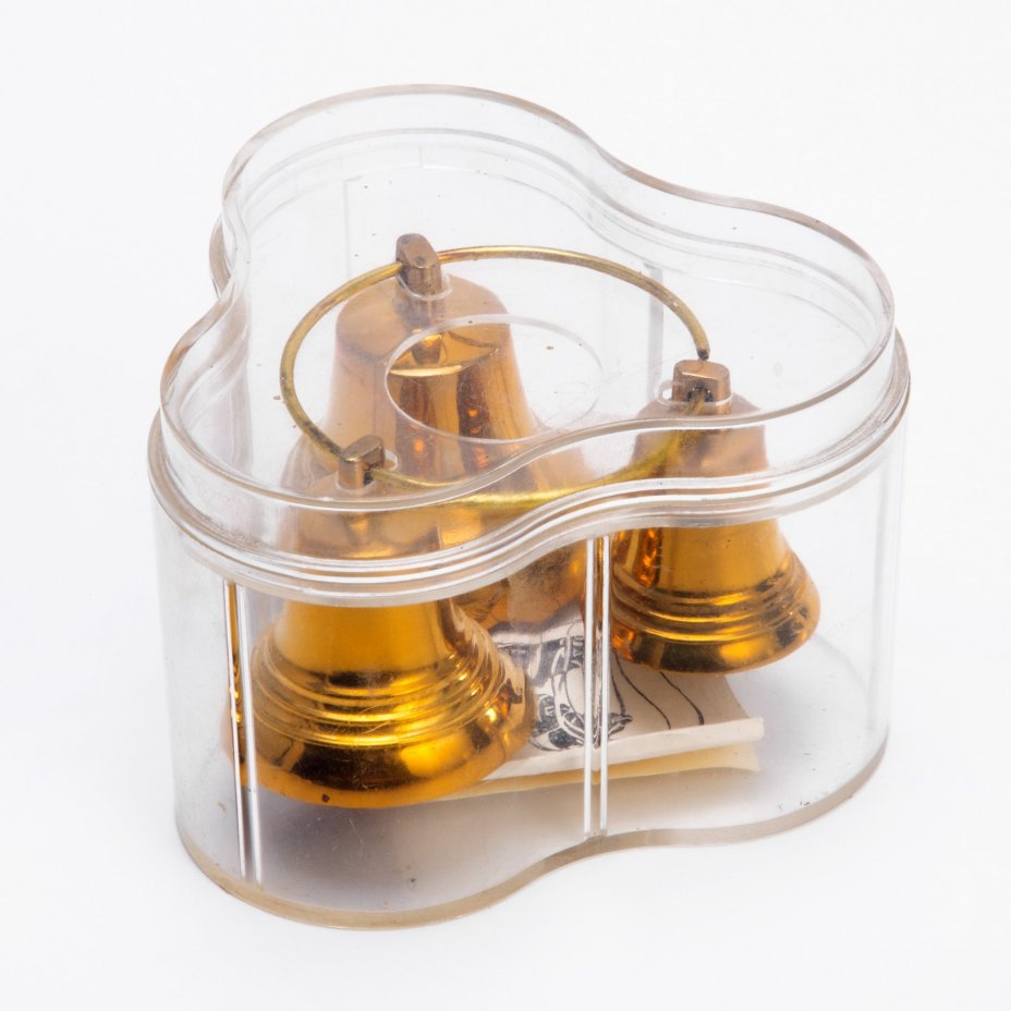 Набор валдайских колокольчиков (3 шт.) в оригинальной упаковке, бронза, пластик, СССР, 1986 г.