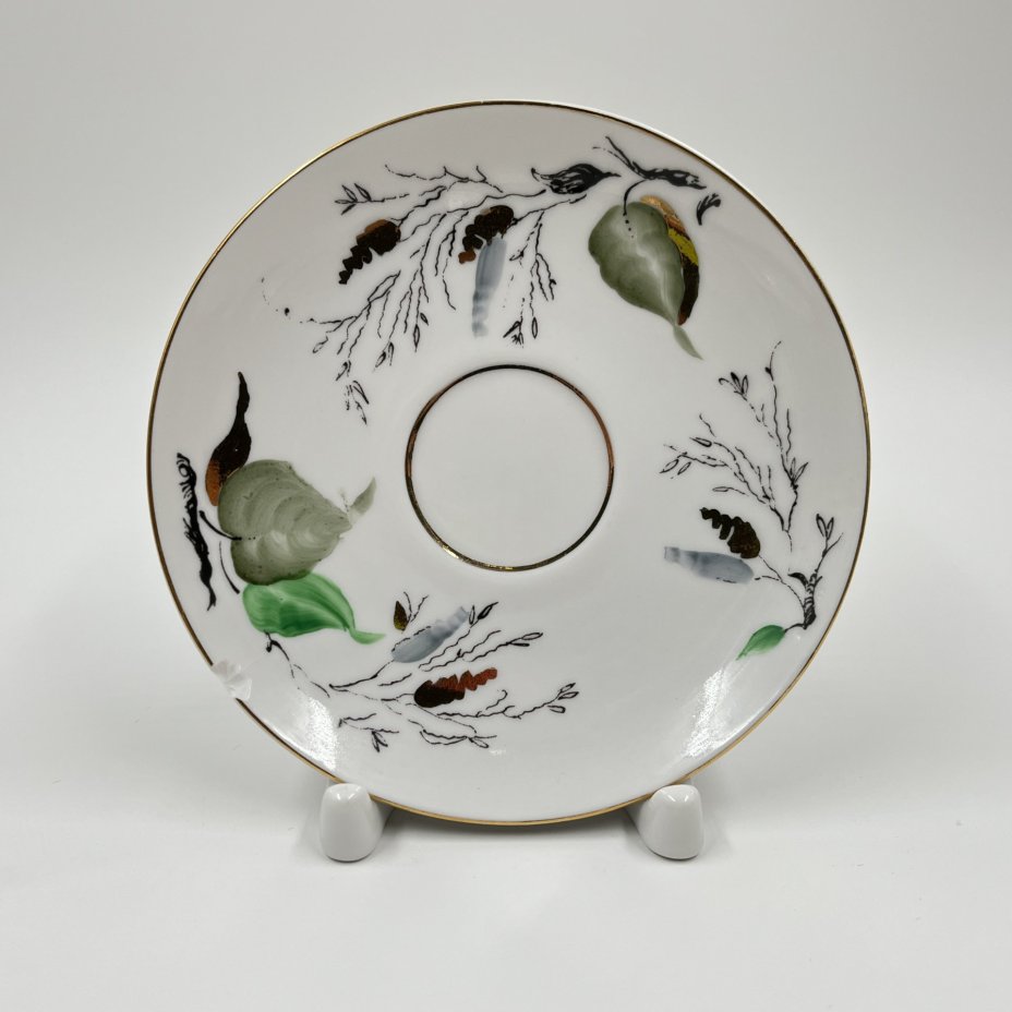 Кофейное трио "Берёзка" (чашка, блюдце, десертная тарелка), фарфор, роспись, золочение, Ленинградский фарфоровый завод (ЛФЗ), СССР, 1970-1986 гг., Ленинградский фарфоровый завод (ЛФЗ)