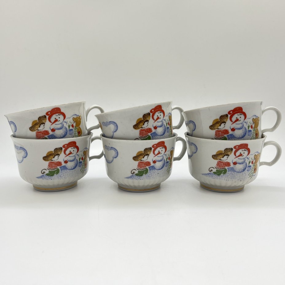 Набор из 6-ти детских чайных чашек, фарфор, деколь, золочение, Тернопольский фарфоровый завод, СССР, 1975-1991 гг.