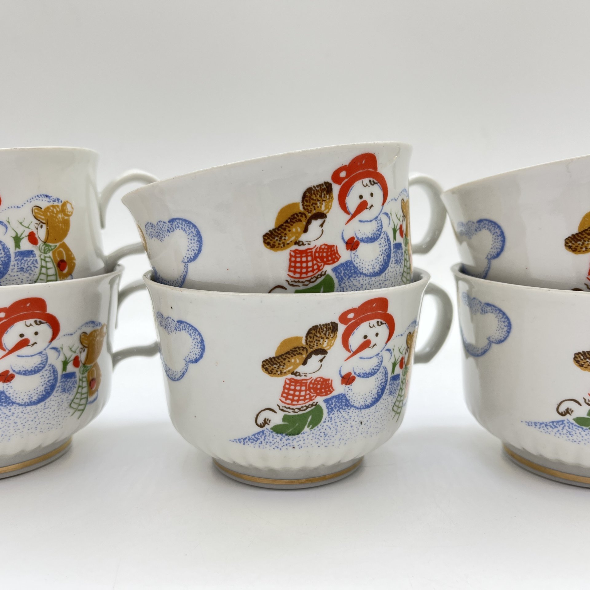 Набор из 6-ти детских чайных чашек, фарфор, деколь, золочение, Тернопольский фарфоровый завод, СССР, 1975-1991 гг.