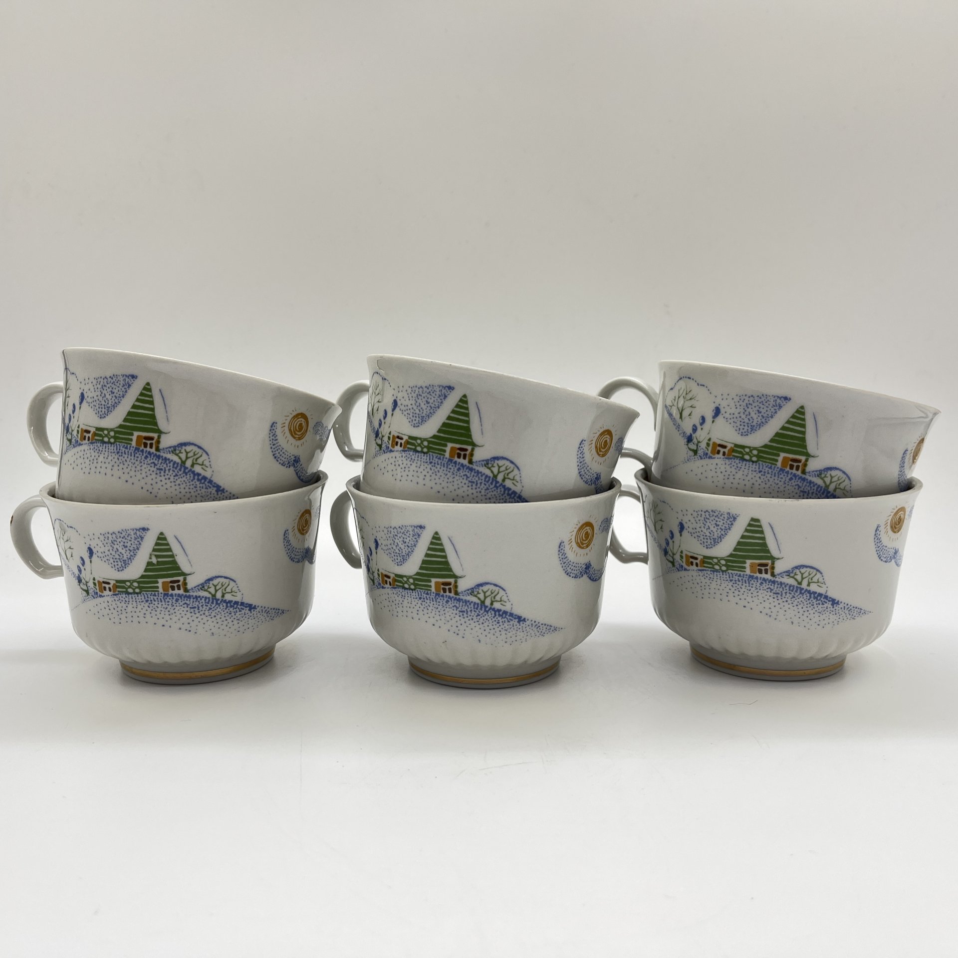 Набор из 6-ти детских чайных чашек, фарфор, деколь, золочение, Тернопольский фарфоровый завод, СССР, 1975-1991 гг.