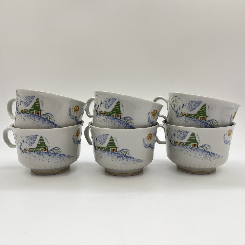 Набор из 6-ти детских чайных чашек, фарфор, деколь, золочение, Тернопольский фарфоровый завод, СССР, 1975-1991 гг.