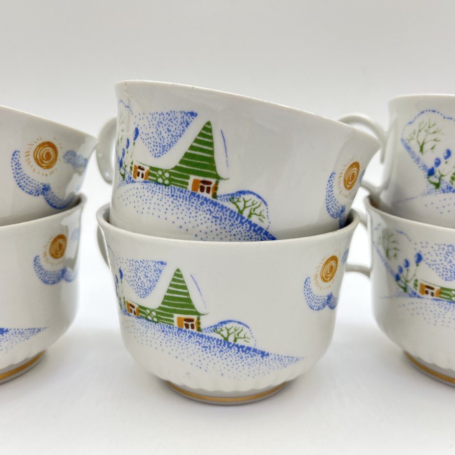 Набор из 6-ти детских чайных чашек, фарфор, деколь, золочение, Тернопольский фарфоровый завод, СССР, 1975-1991 гг.