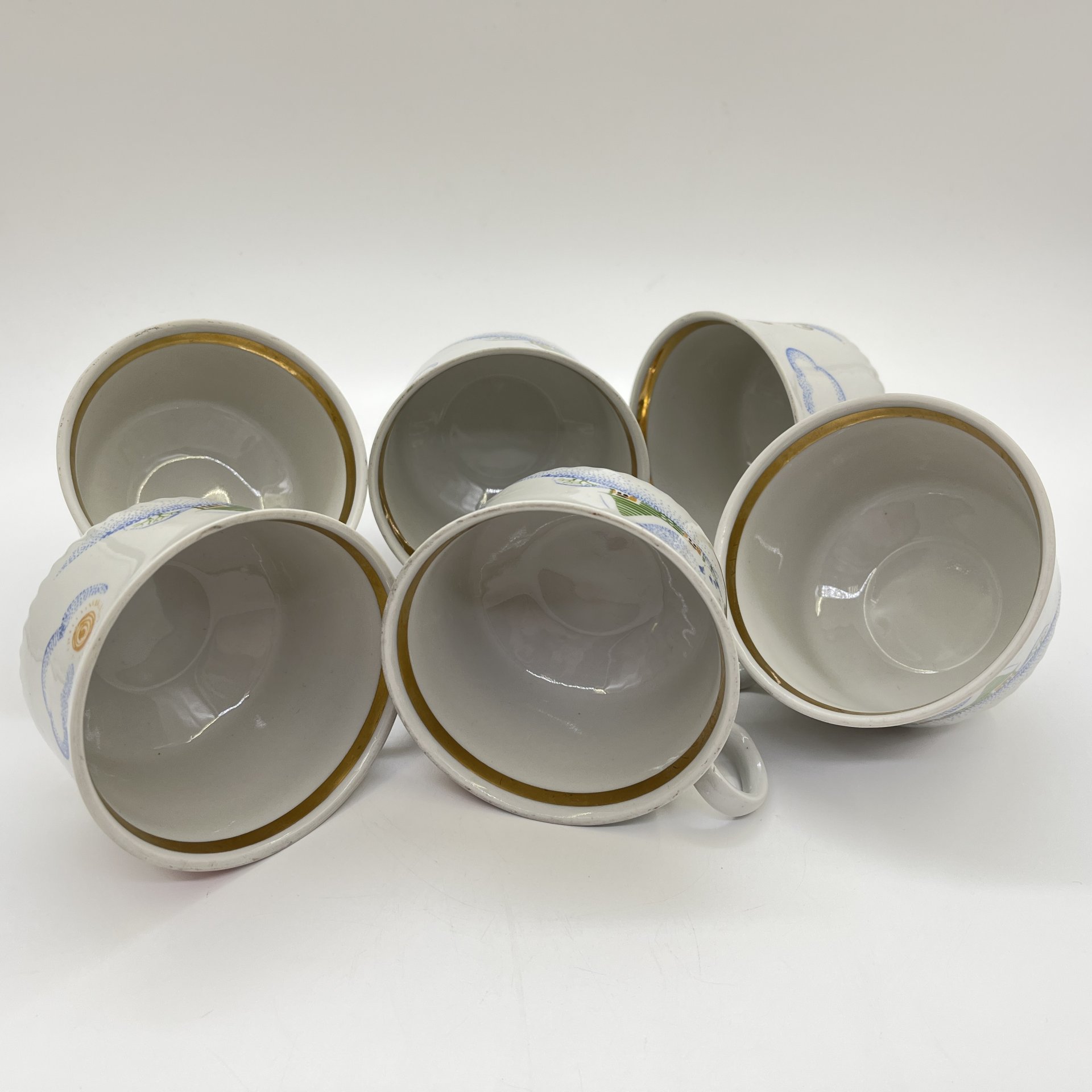 Набор из 6-ти детских чайных чашек, фарфор, деколь, золочение, Тернопольский фарфоровый завод, СССР, 1975-1991 гг.