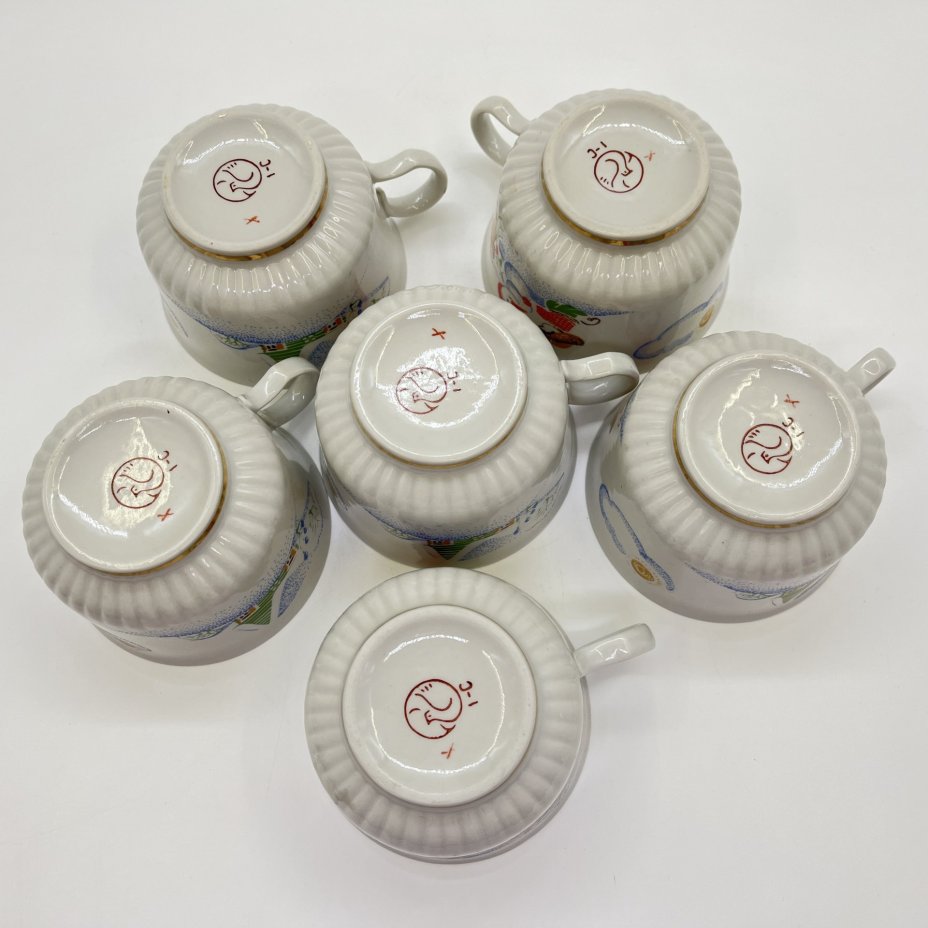 Набор из 6-ти детских чайных чашек, фарфор, деколь, золочение, Тернопольский фарфоровый завод, СССР, 1975-1991 гг.