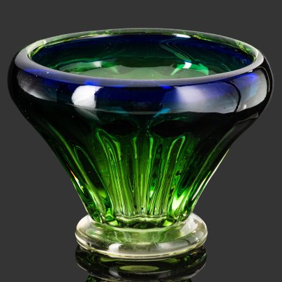 Ваза (конфетница) сине-зеленого оттенка, стекло, гутная техника, Львовская керамико-скульптурная фабрика (ЛКСФ), СССР, 1960-1980 гг.