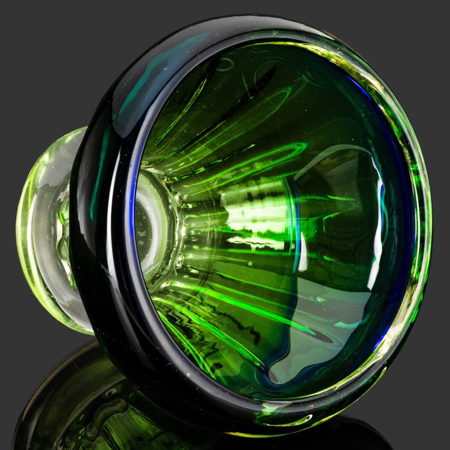 Ваза (конфетница) сине-зеленого оттенка, стекло, гутная техника, Львовская керамико-скульптурная фабрика (ЛКСФ), СССР, 1960-1980 гг.