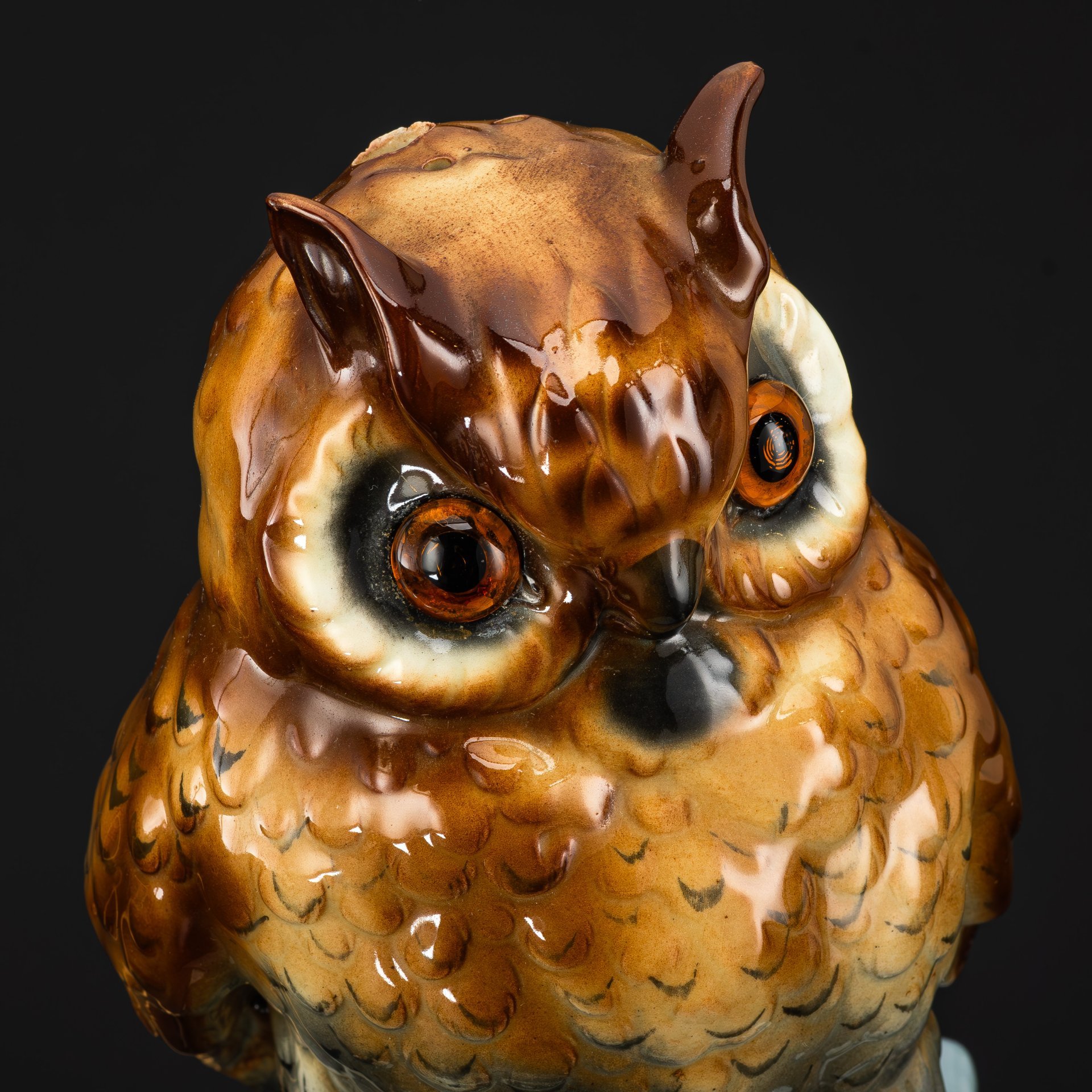 Ночник (лампа) "Сова на книгах", фарфор, роспись, металл, полимерный материал, Heinz & Co., Германия, 1954-1972 гг.