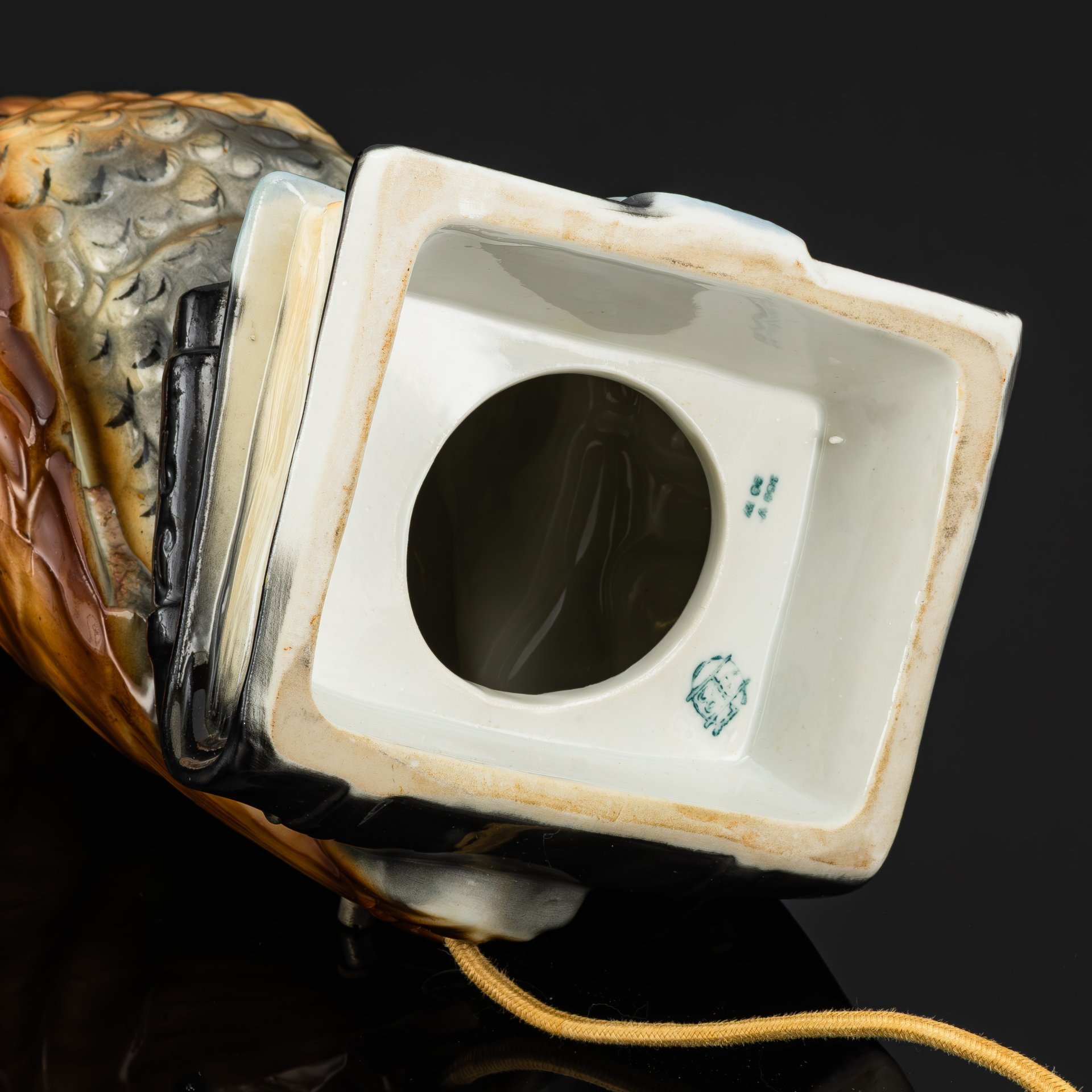 Ночник (лампа) "Сова на книгах", фарфор, роспись, металл, полимерный материал, Heinz & Co., Германия, 1954-1972 гг.