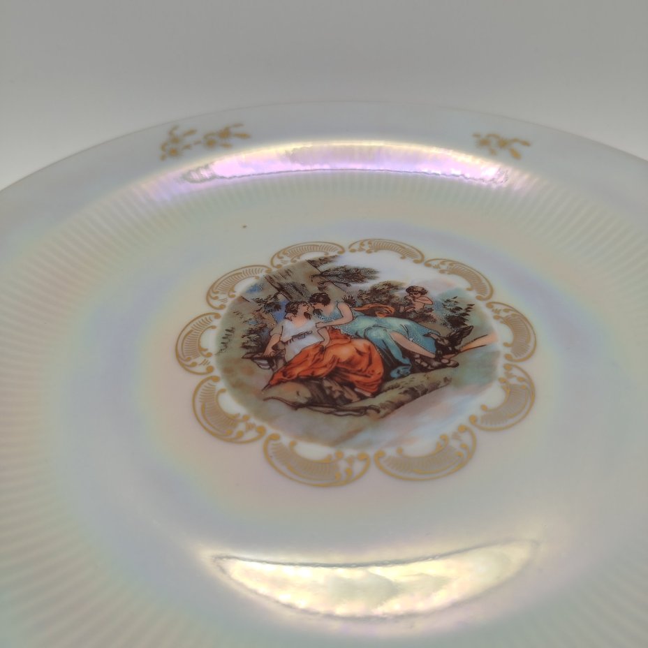 Набор обеденных тарелок "Мадонна" на 6 персон, фарфор, люстр, деколь, золочение, Weisswasser Porzellan, ГДР, 1970-1990 гг.