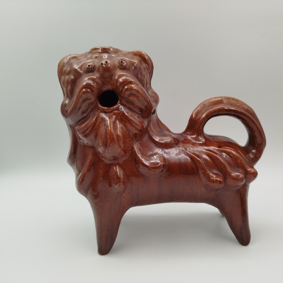 Зооморфный сосуд (кувшин, лембик) "Лев", керамика, поливы, Опошня, СССР, 1960-1980 гг.