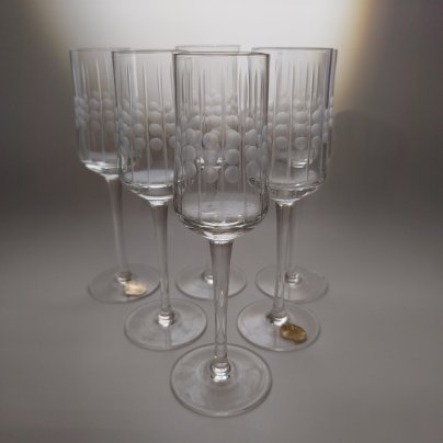 Набор из 6-ти ликерных рюмок на длинной ножке, стекло, гравировка, Bohemia Crystal (Bohemia Glass), Чехословакия, 1970-1980 гг.