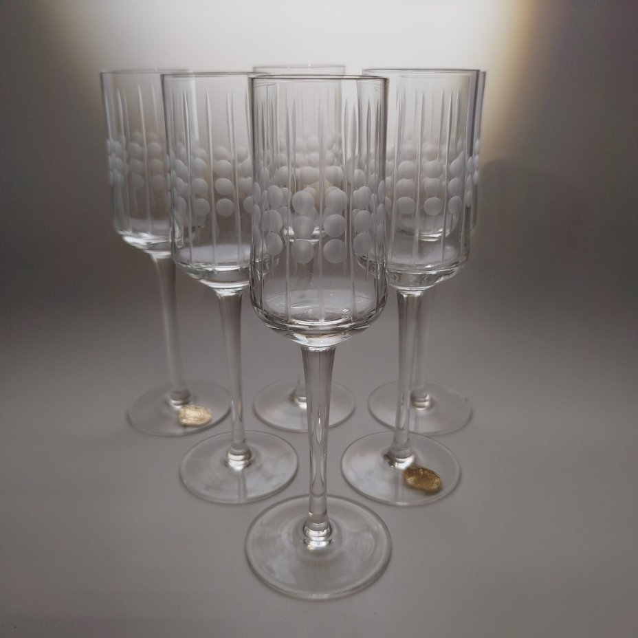 Набор из 6-ти ликерных рюмок на длинной ножке, стекло, гравировка, Bohemia Crystal (Bohemia Glass), Чехословакия, 1970-1980 гг.
