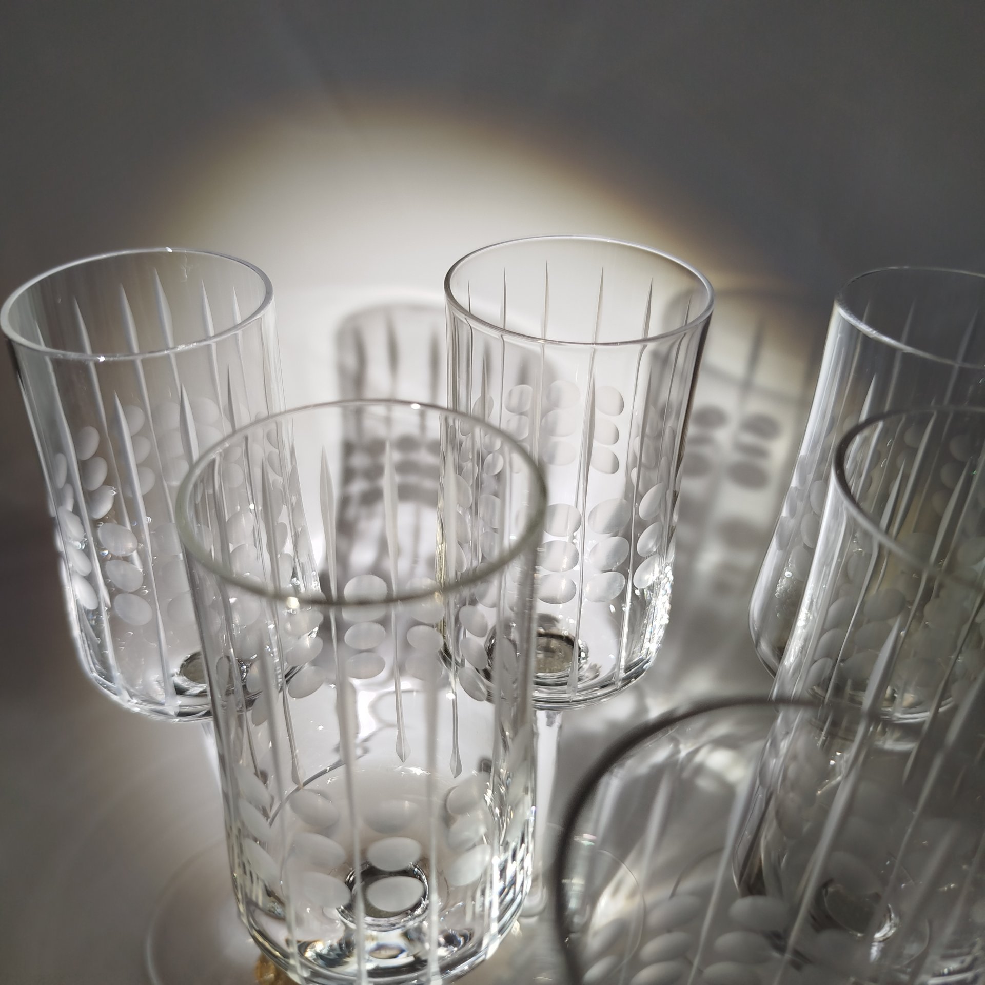 Набор из 6-ти ликерных рюмок на длинной ножке, стекло, гравировка, Bohemia Crystal (Bohemia Glass), Чехословакия, 1970-1980 гг.