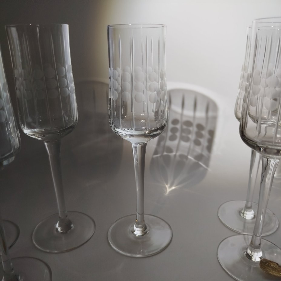Набор из 6-ти ликерных рюмок на длинной ножке, стекло, гравировка, Bohemia Crystal (Bohemia Glass), Чехословакия, 1970-1980 гг.