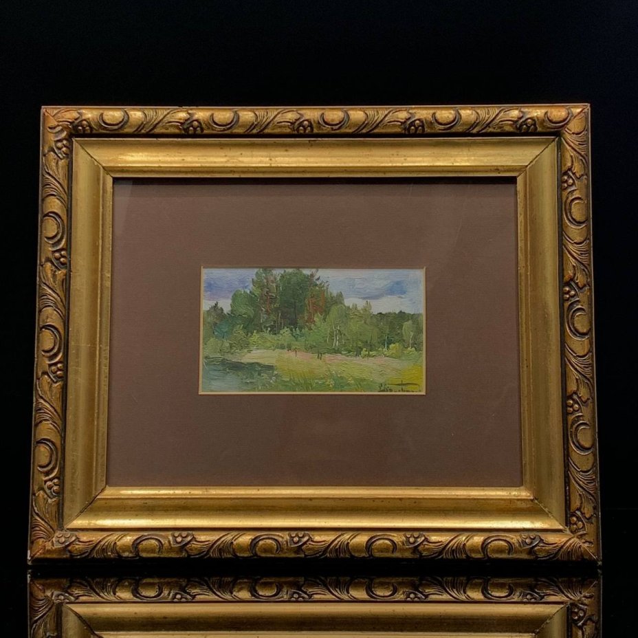 Картина "Серый день", художник Коновалюк Ф.З. (1890-1984), картон, масло, в раме с паспарту, СССР