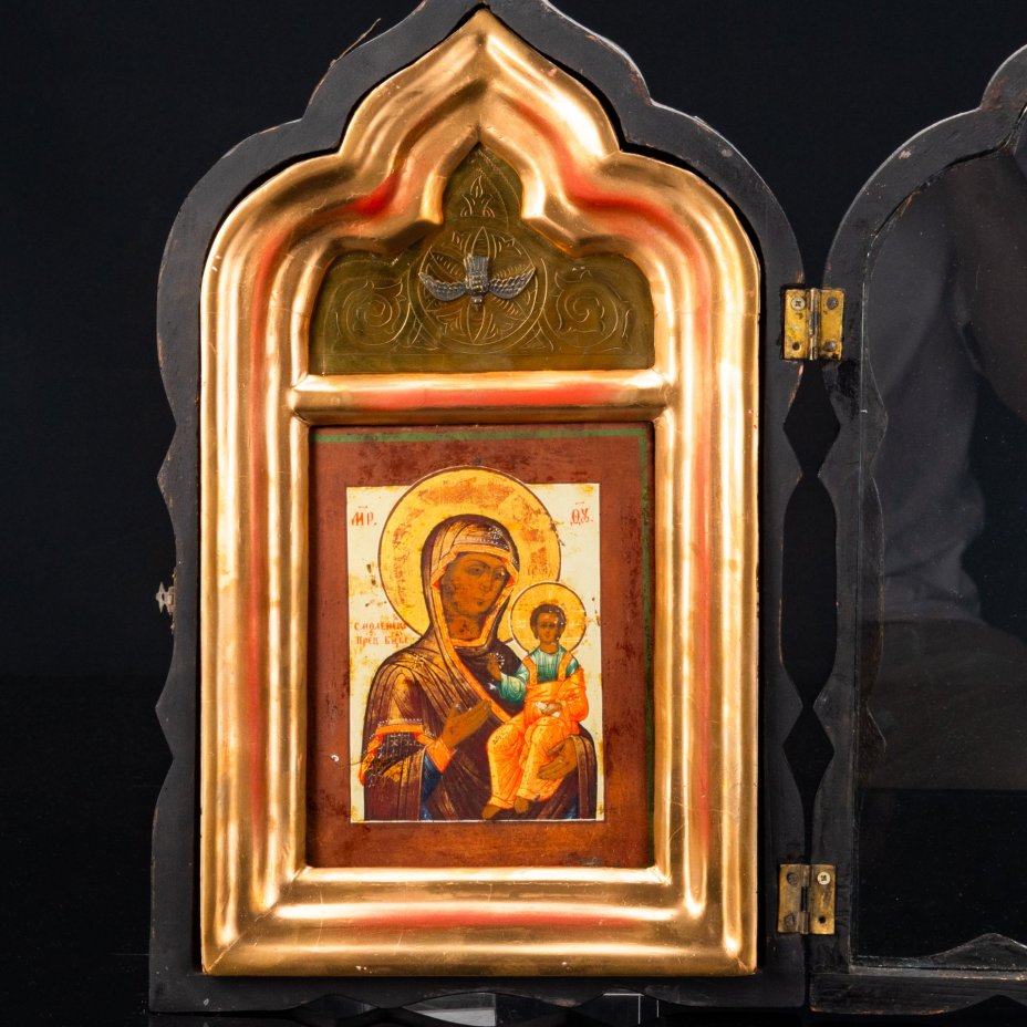 Икона "Богоматерь Смоленская" в киоте и подарочном кофре с документами