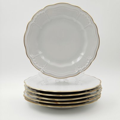 Набор десертных тарелок с рельефным декором на 6 персон, Retsch & Co., Wunsiedel, фарфор, золочение, Германия, 1960-1980 гг.