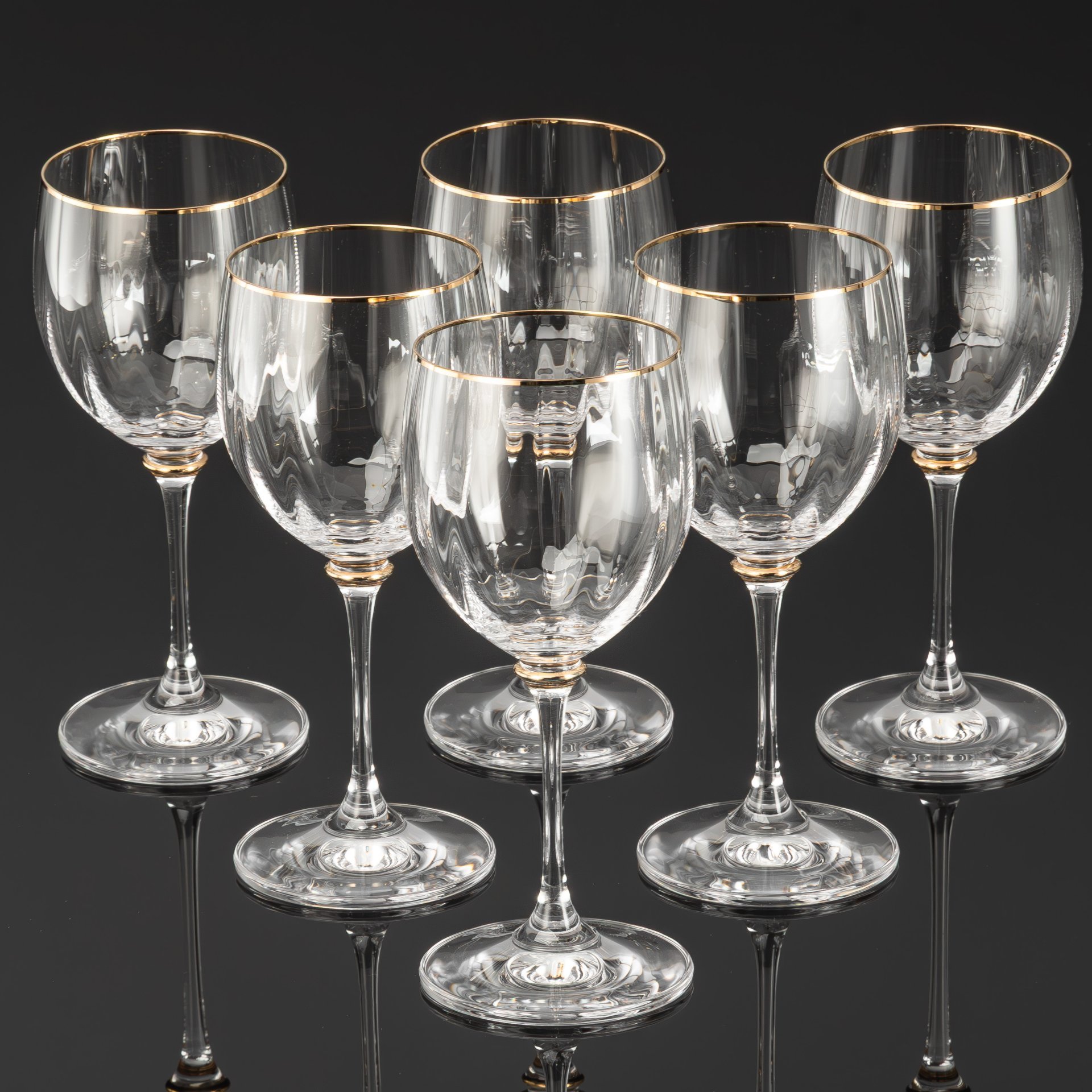 Набор бокалов для вина с рельефным декором на 6 персон, хрусталь, золочение, Европа, 1990-2010 гг.