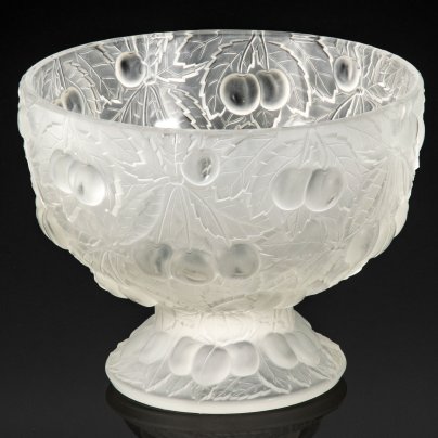 Ваза-фруктовница "Вишни" (Barolac), матовое стекло, пресс, Josef Inwald, Чехословакия, 1930-1940 гг.