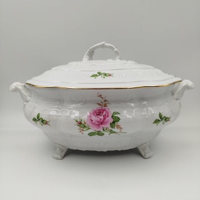 Терина (супница) для подачи горячих блюд, украшенная изображением роз, фарфор, деколь, золочение, Pirkenhammer, Чехия, 1993-2010 гг.