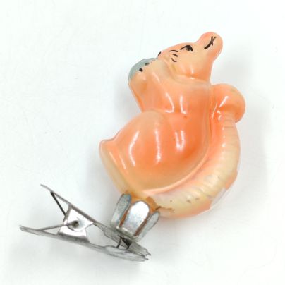 Игрушка ёлочная на прищепке "Белочка", стекло, металл, краска, СССР, 1960-1980 гг.