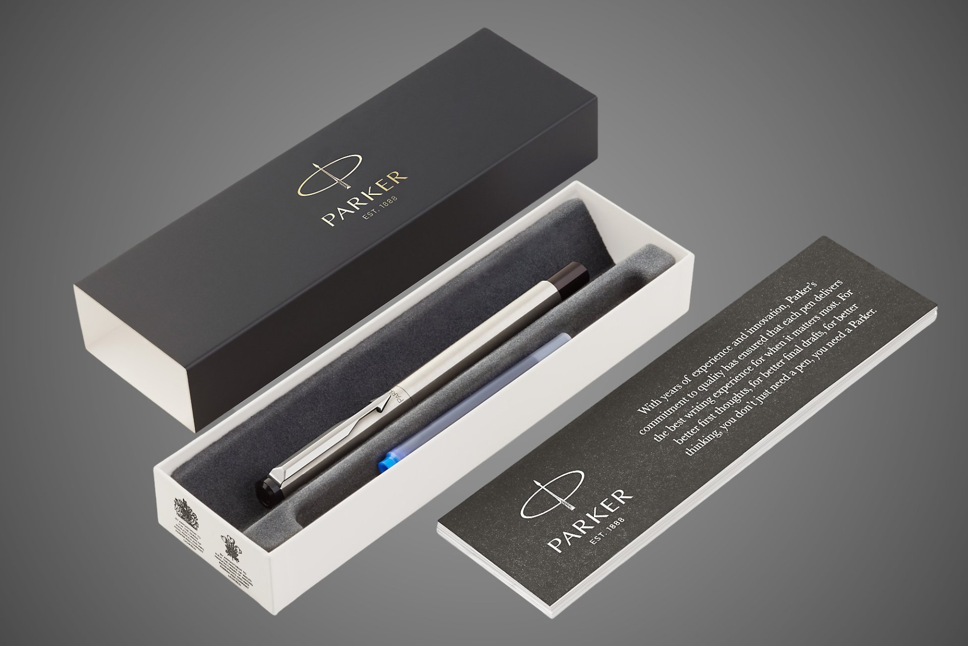 Перьевая ручка Parker Vector F03, цвет: Steel, перо: F, цвет чернил: blue, в подарочной упаковке, Металлы: латунь, пластик, хром