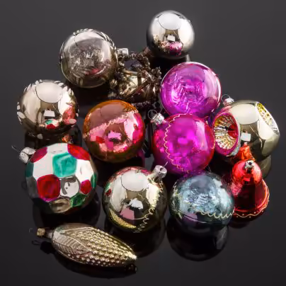 Набор из 13 елочных игрушек, стекло, металл, СССР, 1960-1980 гг.