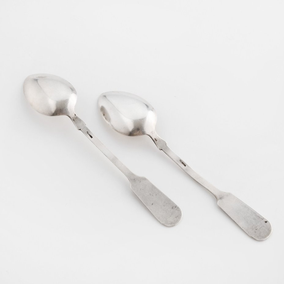 Набор из 2 чайных ложек «Медный всадник», мельхиор, серебрение, фабрика «Мстерский ювелир», СССР, 1968 г., Завод «Мстерский ювелир»