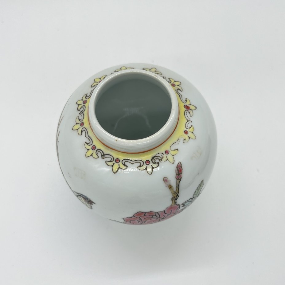 Вазочка имбирная с изображением фазана в саду (нет крышки!), фарфор, роспись, эмаль, Китай, 1950-1970 гг.