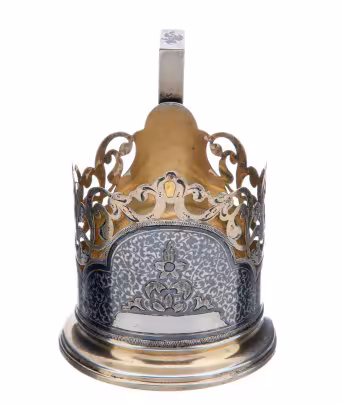 Подстаканник с растительным декором, серебро 875 пр., золочение, чернь, Кубачинский художественный комбинат, СССР, 1927-1954 гг., Кубачинский художественный комбинат