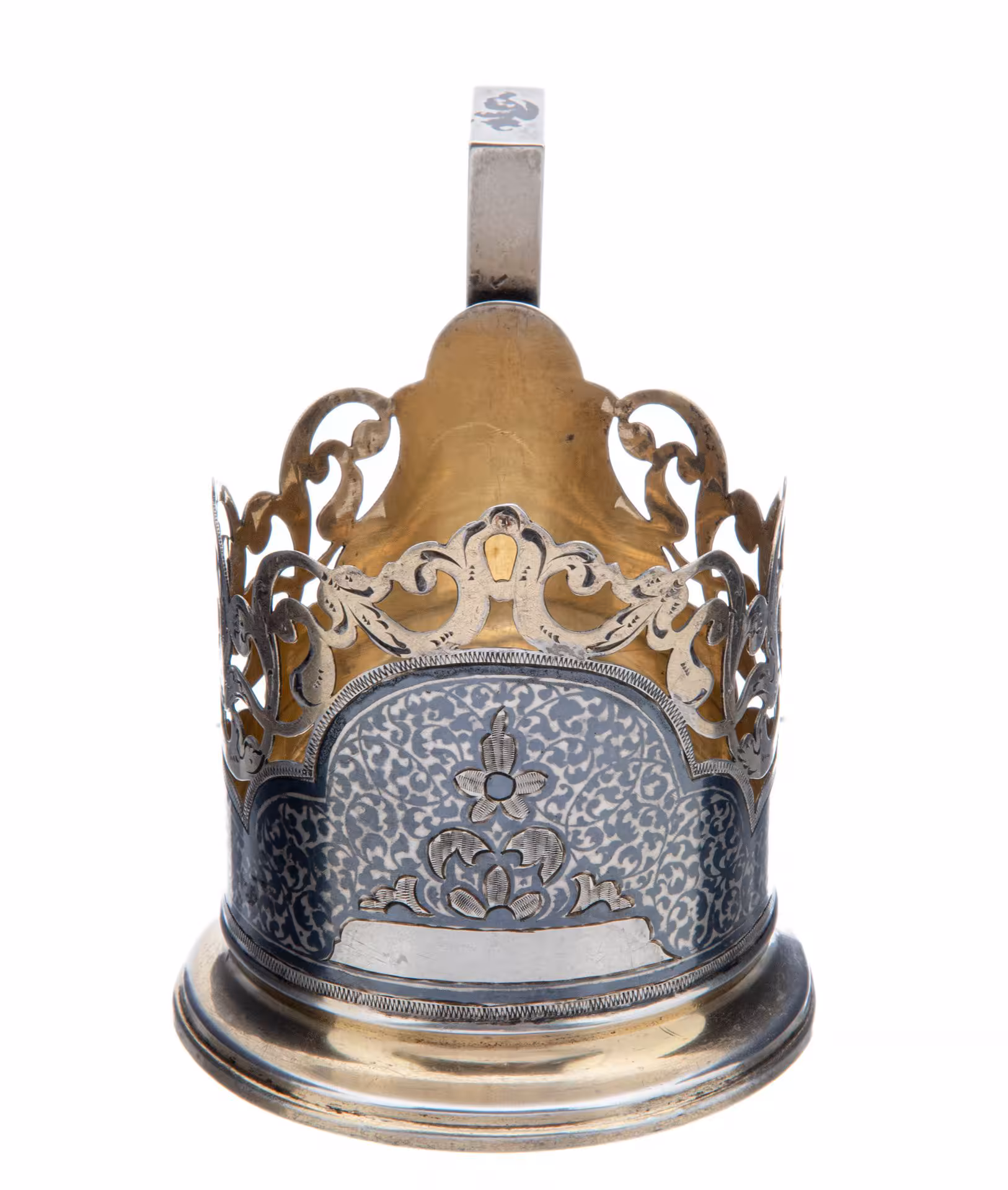 Подстаканник с растительным декором, серебро 875 пр., золочение, чернь, Кубачинский художественный комбинат, СССР, 1927-1954 гг., Кубачинский художественный комбинат