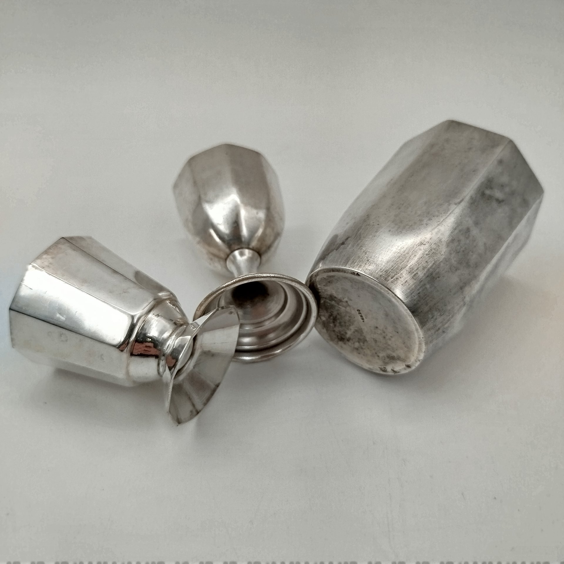 Набор для завтрака (стакан, рюмка и пашотница) с граненым туловом, Derby, металл, Великобритания, 1880-1930 гг.