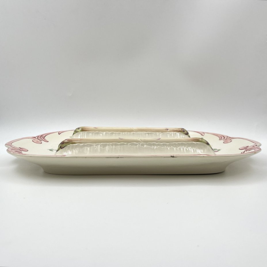 Блюдо для подачи спаржи с цветочным декором, фаянс, роспись, Sarreguemines, Франция, 1920-1950 гг.