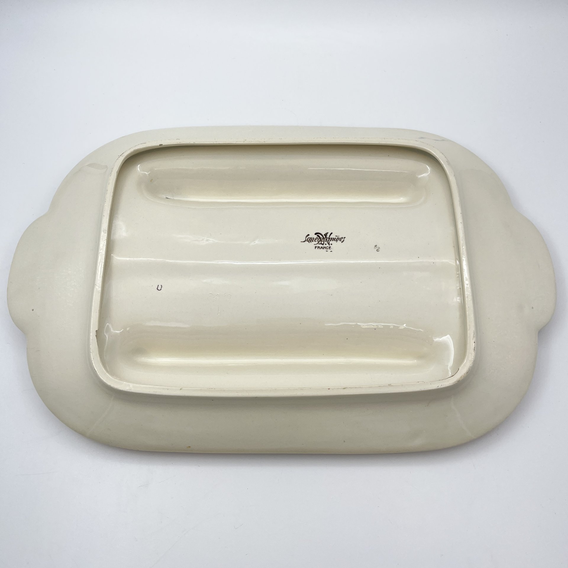 Блюдо для подачи спаржи с цветочным декором, фаянс, роспись, Sarreguemines, Франция, 1920-1950 гг.