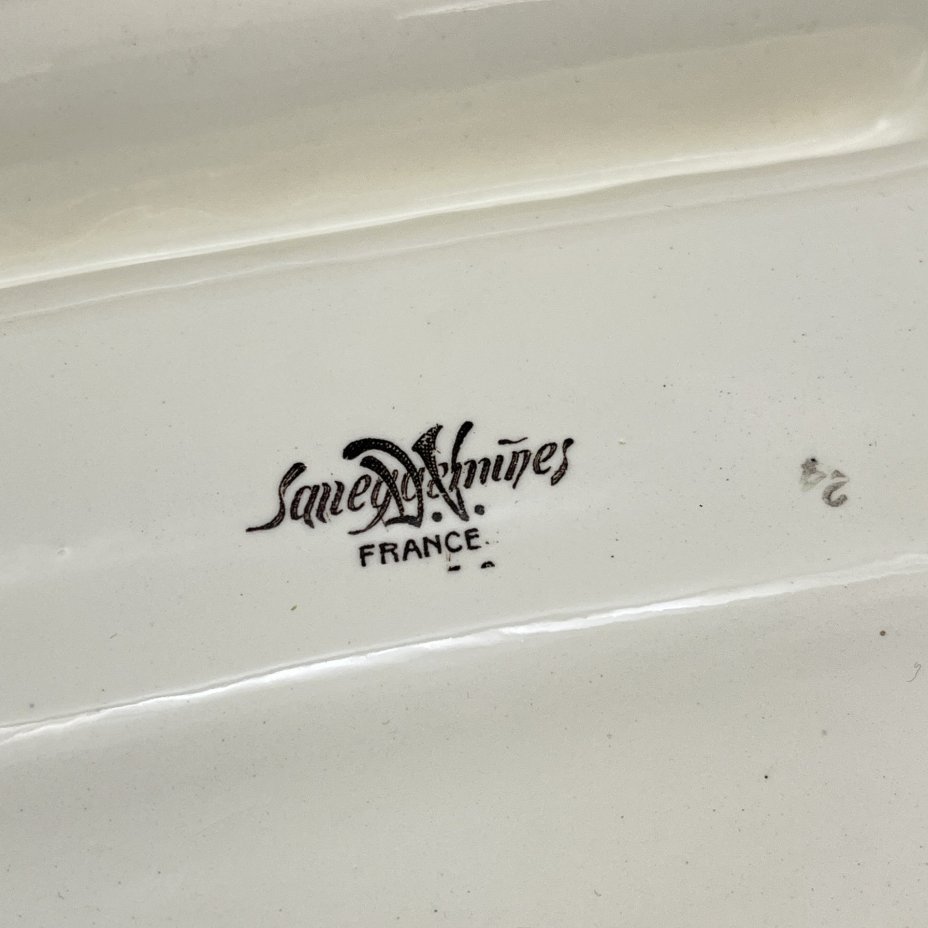 Блюдо для подачи спаржи с цветочным декором, фаянс, роспись, Sarreguemines, Франция, 1920-1950 гг.