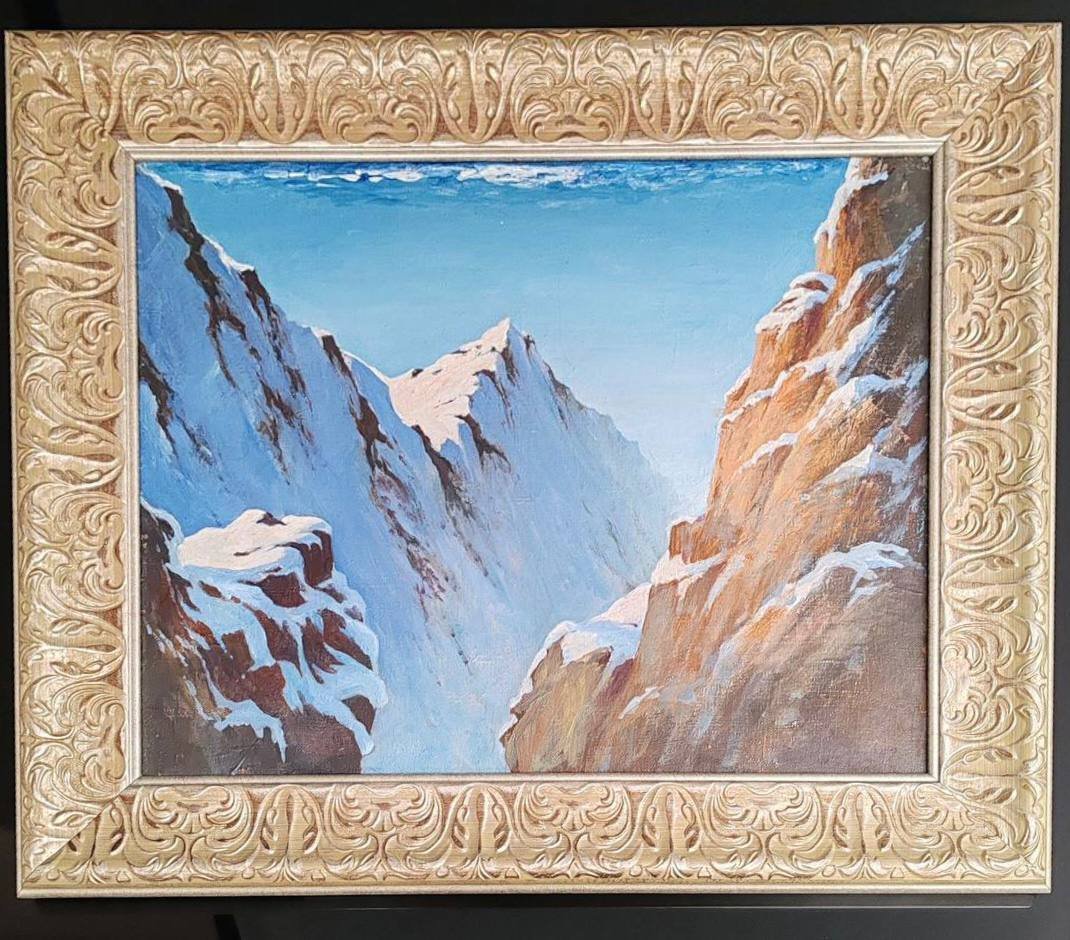 Картина "Путь к вершине. Эльбрус" в раме, художник Петров Б.С. (1910-1981 гг., советский пейзажист, альпинист, член ЛОСХ)