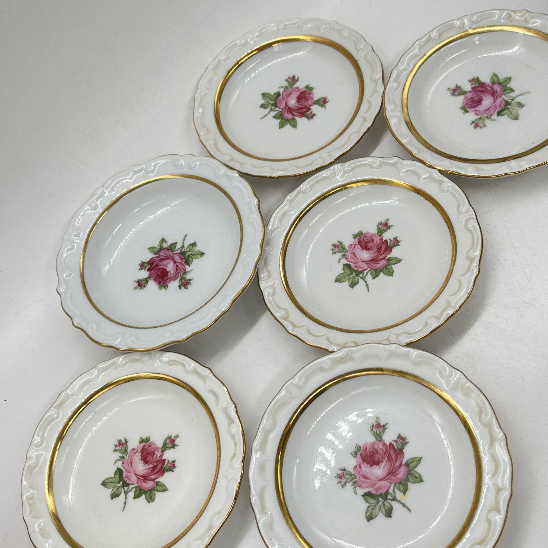 Набор из 6 розеток с цветочным декором, фарфор, деколь, золочение, Kahla, ГДР, 1960-1980 гг.