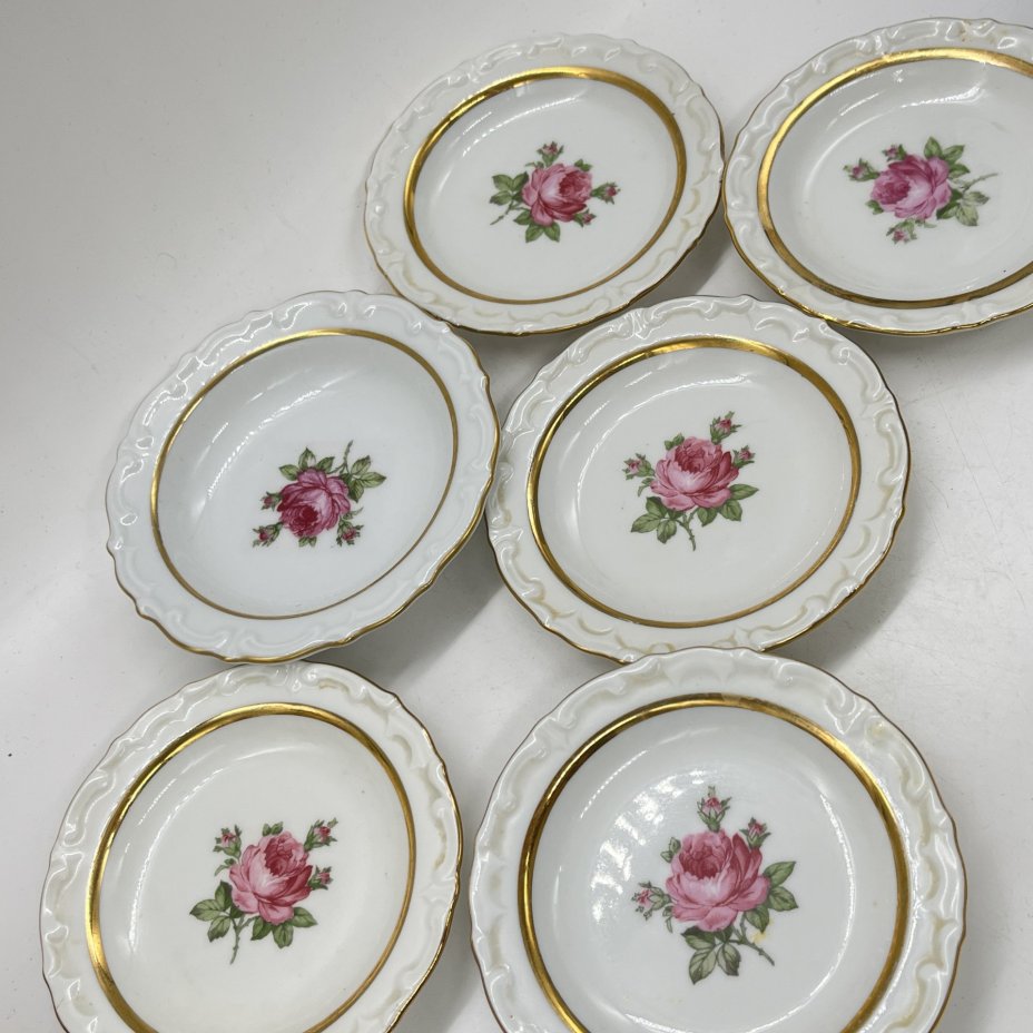 Набор из 6 розеток с цветочным декором, фарфор, деколь, золочение, Kahla, ГДР, 1960-1980 гг.