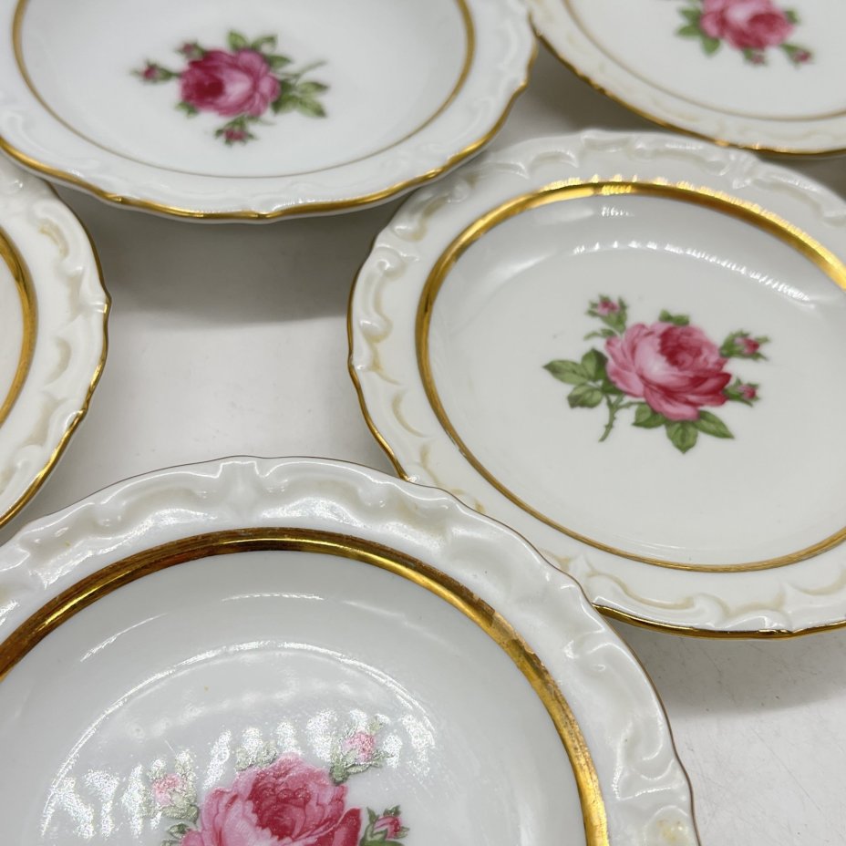 Набор из 6 розеток с цветочным декором, фарфор, деколь, золочение, Kahla, ГДР, 1960-1980 гг.