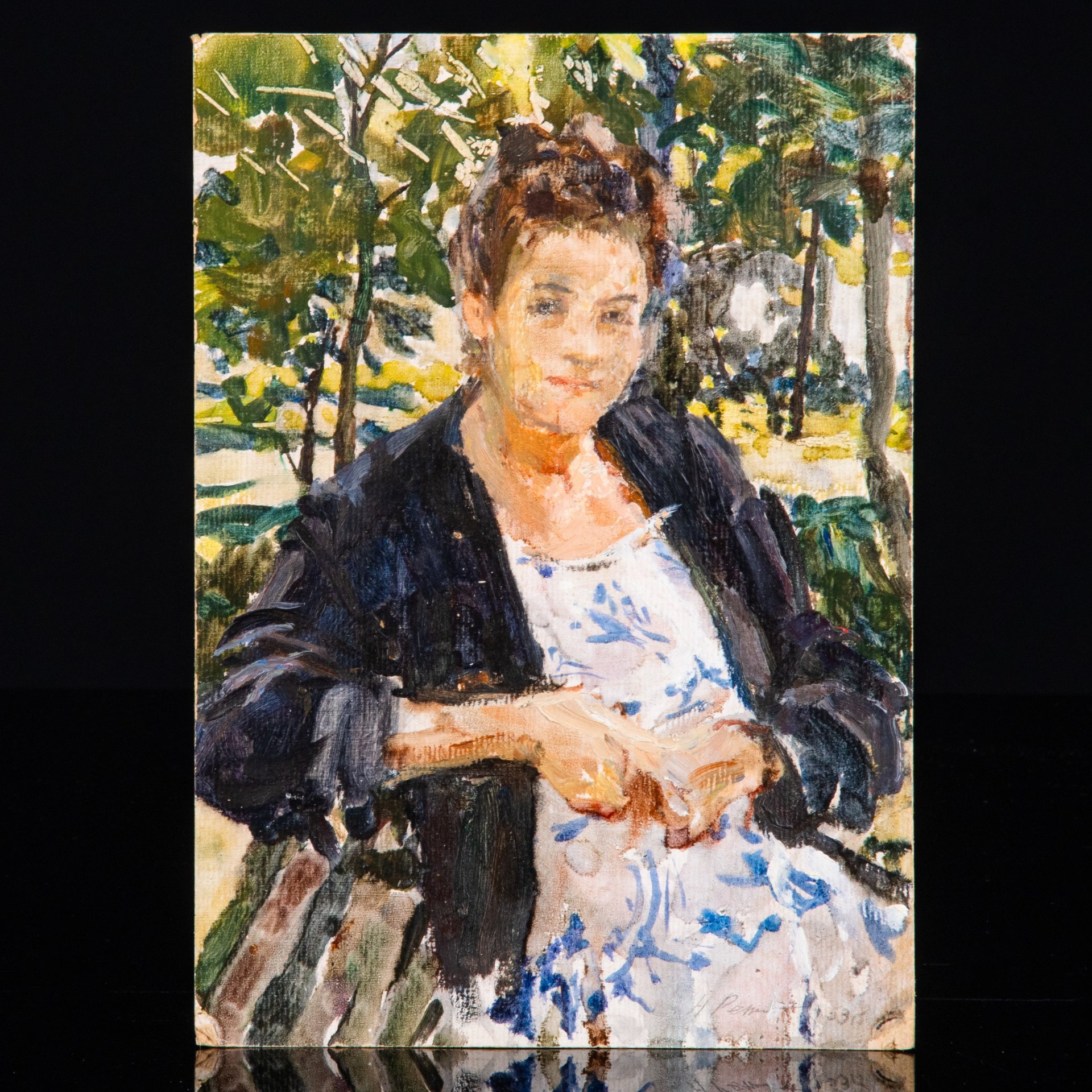 Картина "Женский портрет", художник Репин Николай Никитович (1932-2023 гг.), картон, масло, СССР, 1963 г.