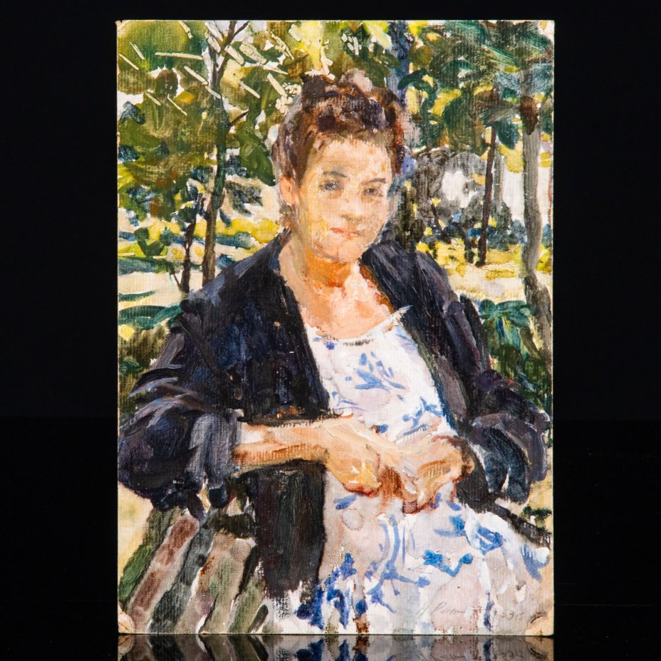 Картина "Женский портрет", художник Репин Николай Никитович (1932-2023 гг.), картон, масло, СССР, 1963 г.