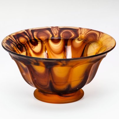 Ваза (фруктовница) "Amber Cloud", компания "George Davidson & Co", стекло, матовое, пресс, Великобритания, 1920-1930 гг.