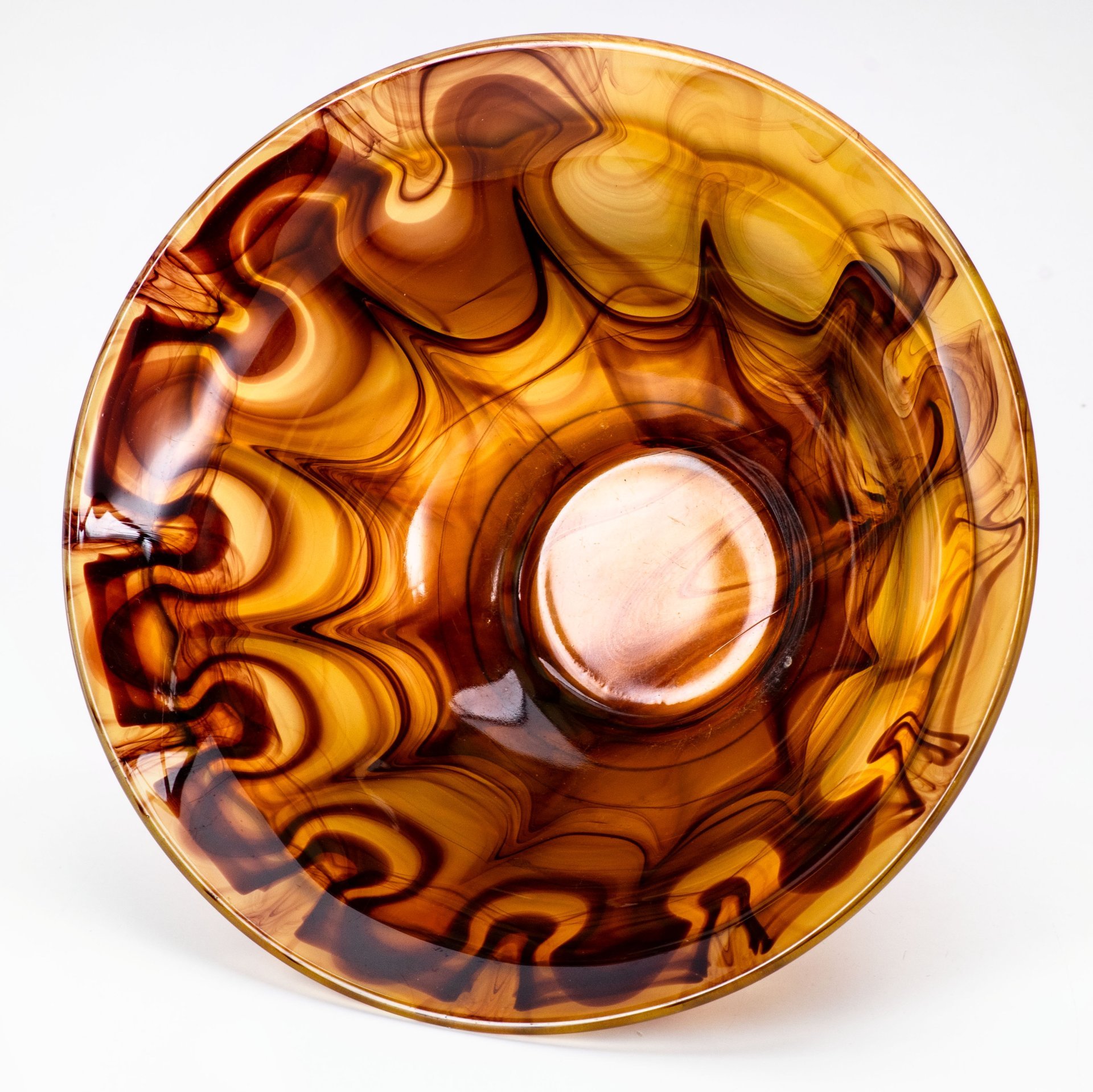 Ваза (фруктовница) "Amber Cloud", компания "George Davidson & Co", стекло, матовое, пресс, Великобритания, 1920-1930 гг.