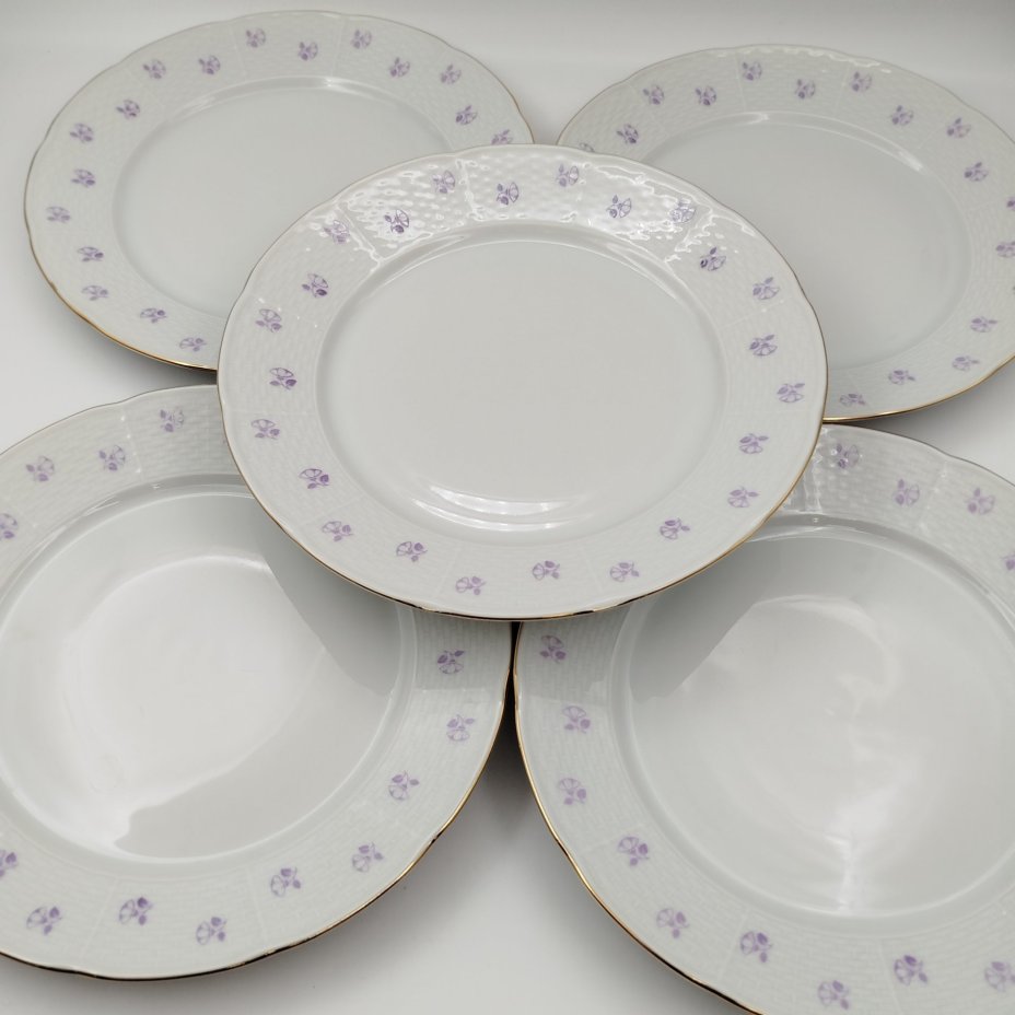 Набор тарелок на 5 персон, украшенных цветочным декором, фарфор, деколь, Thun (Тун), Чехословакия, 1970-1985 гг.