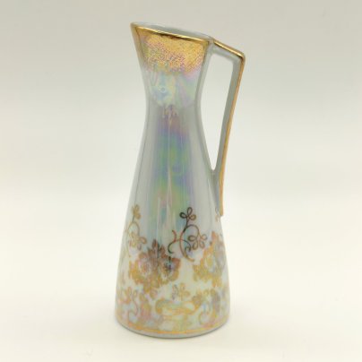 Кувшинчик с цветочным орнаментом на перламутровом фоне, фарфор, люстр, золочение, Martinroda Friedrich Eger & Co. (PM), Германия, 1960-1980 гг.