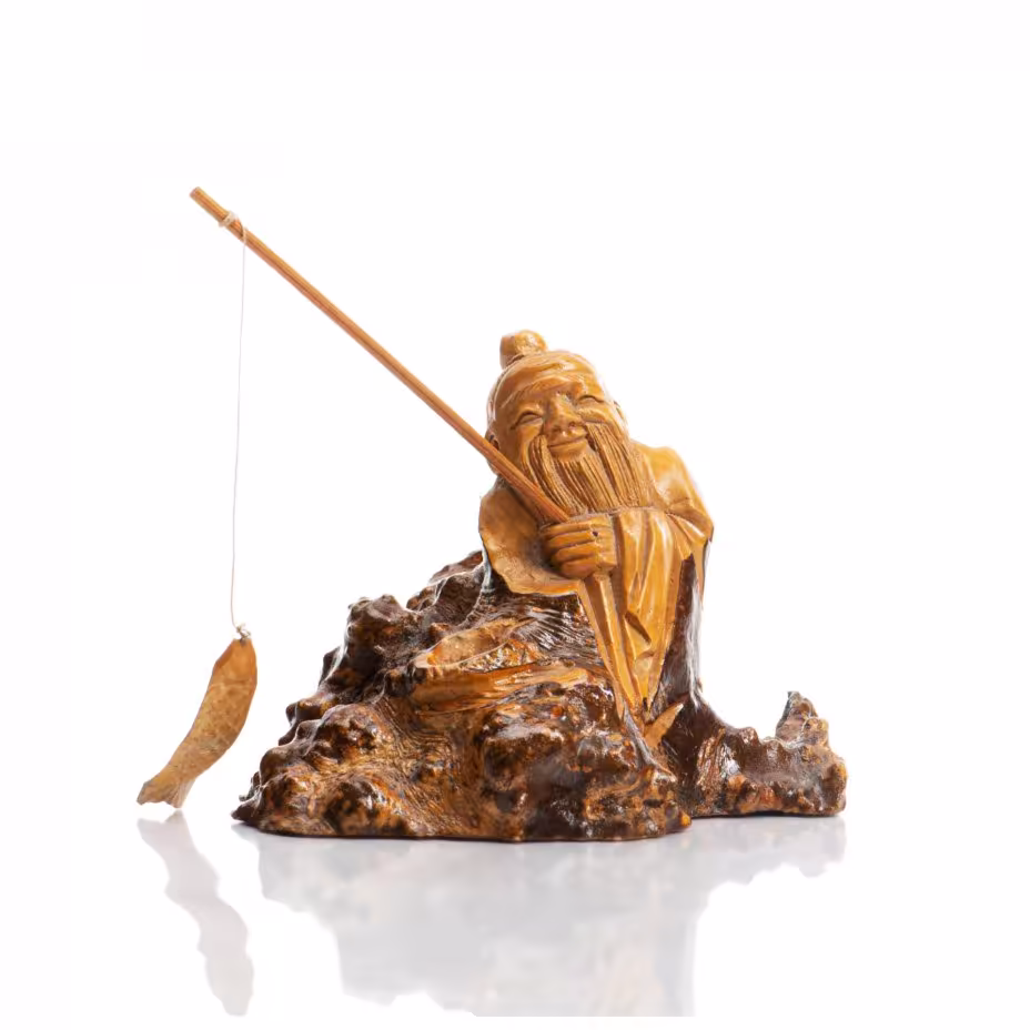 Статуэтка "Шоу-син с удочкой", дерево, резьба, лак, Китай, 1980-1990 гг.