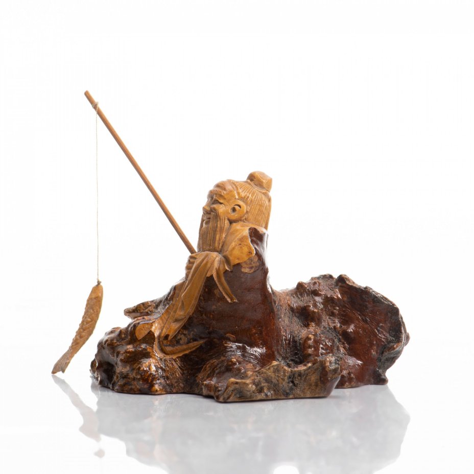 Статуэтка "Шоу-син с удочкой", дерево, резьба, лак, Китай, 1980-1990 гг.